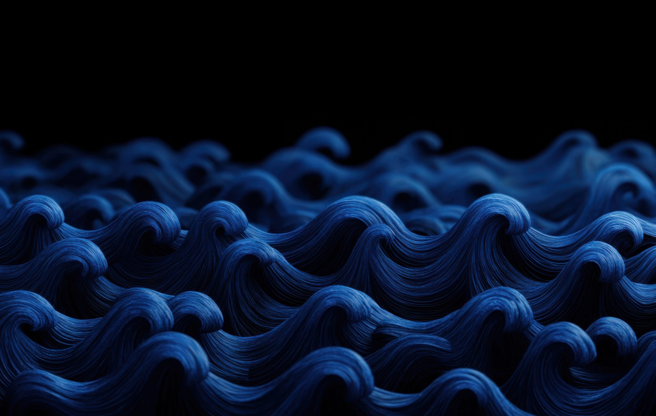 An Elegant blue waves create mesmerizing pattern against dark background